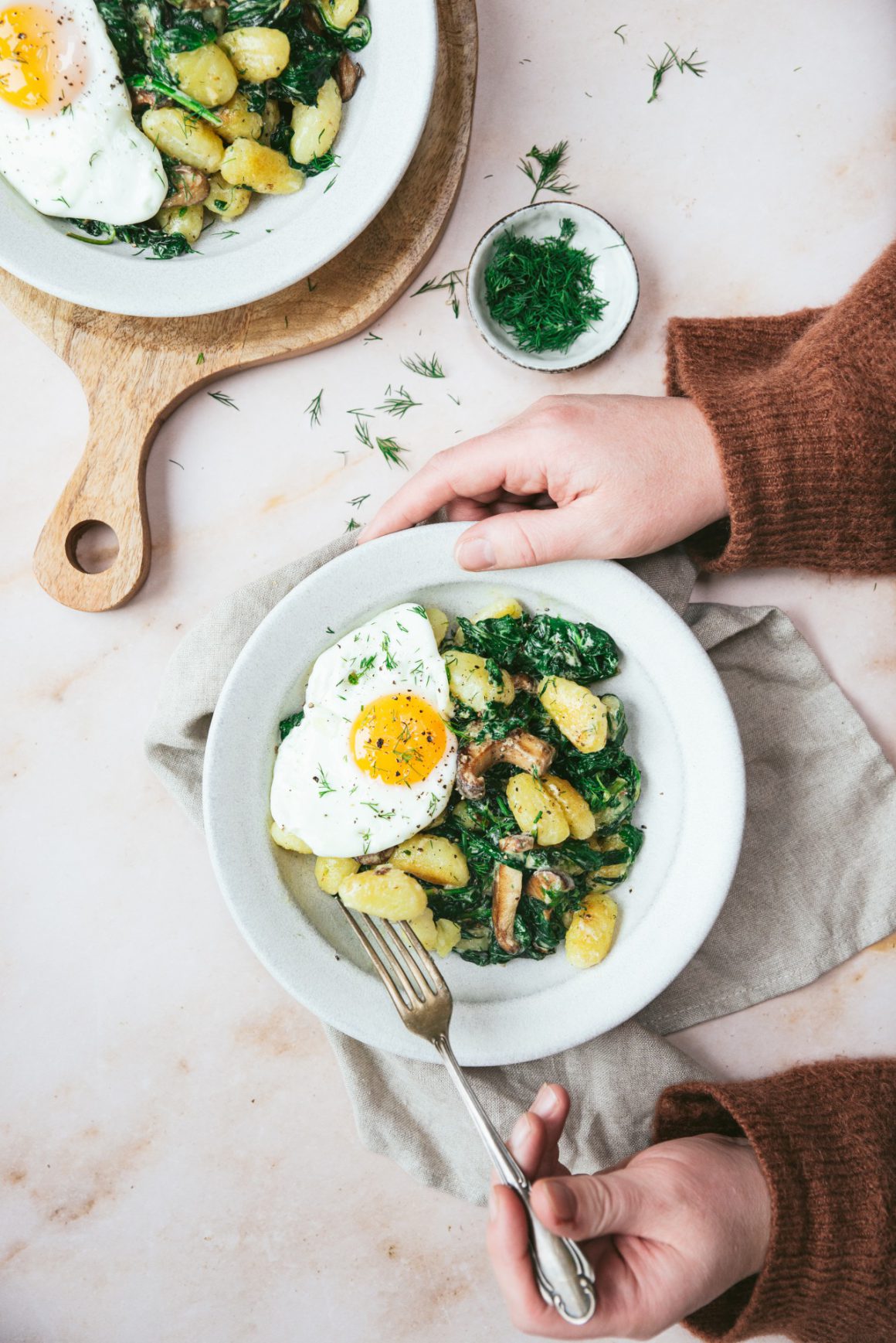 Romige gnocchi met spinazie, shiitake en ei1