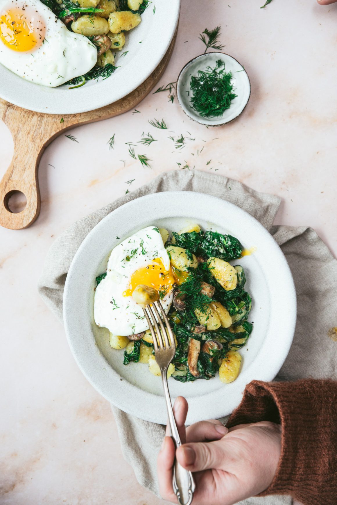 Romige gnocchi met spinazie, shiitake en ei3