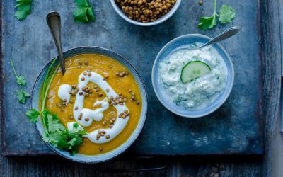 Currysoep van zoete aardappel en paprika