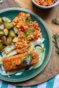 Spaanse zalm met romescosaus